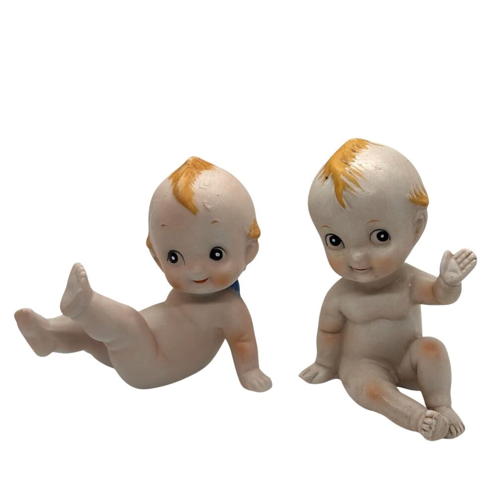 2 Vintage 1960's Lefton Kewpie Dolls, Bisque Figurines, Excellent Condition